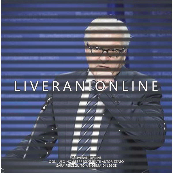 German Foreign Minister Frank-Walter Steinmeier holds press conference during the European foreign affairs ministers council in Brussels, Belgium on 17.03.2014 EU foreign ministers are due to discuss further sanctions against Russia after a Moscow-backed referendum in Crimea backed a split from Ukraine. The 28-member bloc is considering a visa ban and an asset freeze against a number of Russian officials. More than 95 percent of Crimean voters backed joining Russia, local officials said. by Wiktor Dabkowski AG ALDO LIVERANI SAS ONLY ITALY