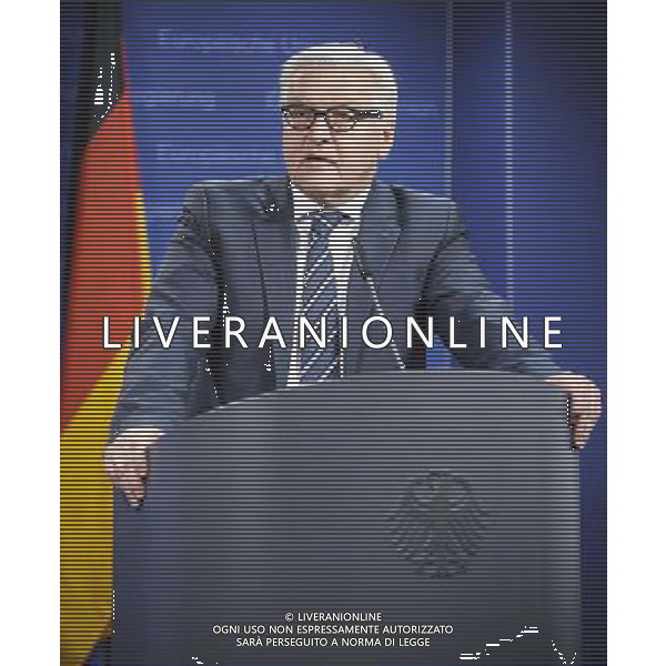German Foreign Minister Frank-Walter Steinmeier holds press conference during the European foreign affairs ministers council in Brussels, Belgium on 17.03.2014 EU foreign ministers are due to discuss further sanctions against Russia after a Moscow-backed referendum in Crimea backed a split from Ukraine. The 28-member bloc is considering a visa ban and an asset freeze against a number of Russian officials. More than 95 percent of Crimean voters backed joining Russia, local officials said. by Wiktor Dabkowski AG ALDO LIVERANI SAS ONLY ITALY