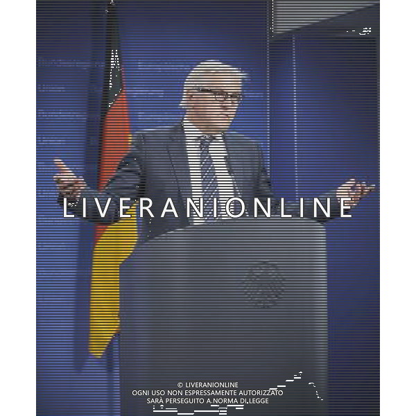 German Foreign Minister Frank-Walter Steinmeier holds press conference during the European foreign affairs ministers council in Brussels, Belgium on 17.03.2014 EU foreign ministers are due to discuss further sanctions against Russia after a Moscow-backed referendum in Crimea backed a split from Ukraine. The 28-member bloc is considering a visa ban and an asset freeze against a number of Russian officials. More than 95 percent of Crimean voters backed joining Russia, local officials said. by Wiktor Dabkowski AG ALDO LIVERANI SAS ONLY ITALY