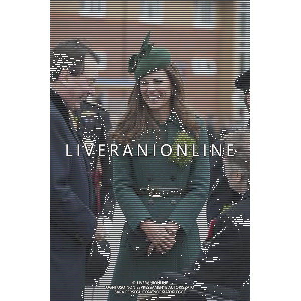 The Duke and Duchess of Cambridge visit the 1st Battalion Irish Guards at the St. Patricks Day Parade at Mons Barracks Aldershot. Monday 17th March 2014 ©photohsot/AGENZIA ALDO LIVERANI SAS - ITALY ONLY - REALI INGLESI: Il Principe William e Kate Middleton Duchessa di Cambridge visitano il 1mo Battaglione delle Guardie Irlandesi presso il St. Patricks Day Parade a Mons Barracks Aldershot 17 Marzo, 2014