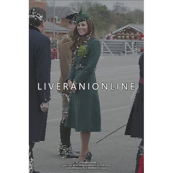 The Duke and Duchess of Cambridge visit the 1st Battalion Irish Guards at the St. Patricks Day Parade at Mons Barracks Aldershot. Monday 17th March 2014 ©photohsot/AGENZIA ALDO LIVERANI SAS - ITALY ONLY - REALI INGLESI: Il Principe William e Kate Middleton Duchessa di Cambridge visitano il 1mo Battaglione delle Guardie Irlandesi presso il St. Patricks Day Parade a Mons Barracks Aldershot 17 Marzo, 2014