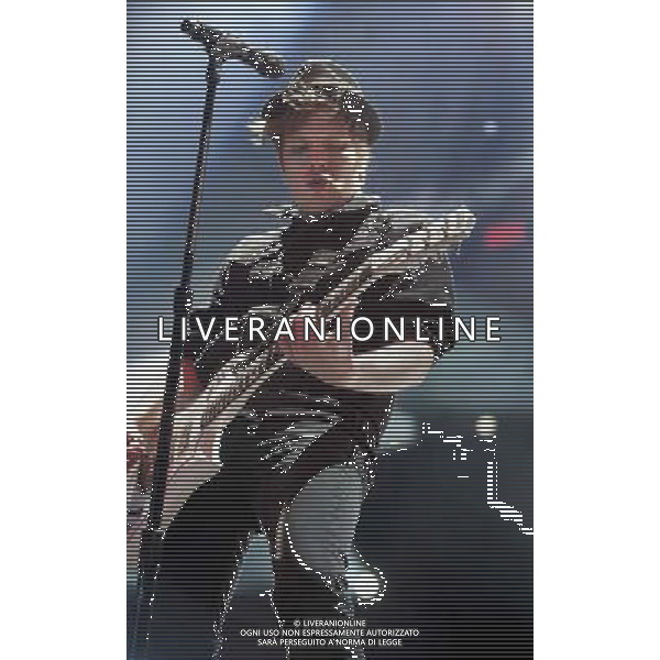 Fall Out Boy performing at Manchester Arena, England on 17th March 2014. Lead singer / guitarist Patrick Stump. AG ALDO LIVERANI SAS ONLY ITALY
