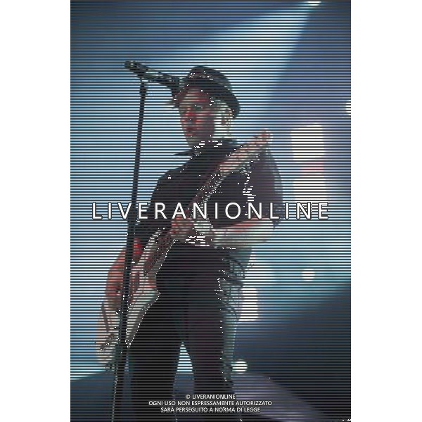 Fall Out Boy performing at Manchester Arena, England on 17th March 2014. Lead singer / guitarist Patrick Stump. AG ALDO LIVERANI SAS ONLY ITALY