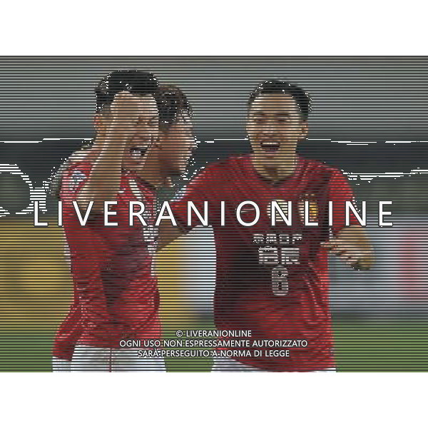 (140318) -- GUANGZHOU, March 18, 2014 () -- Gao Lin (1st L) of Guangzhou Evergrande celebrates with his teammates after scoring during the group G match of 2014 AFC Champions League against Jeonbuk Hyundai Motors of South Korea in Guangzhou, capital of south China\'s Guangdong province, March 18, 2014. (/Liu Dawei) AG ALDO LIVERANI SAS ONLY ITALY