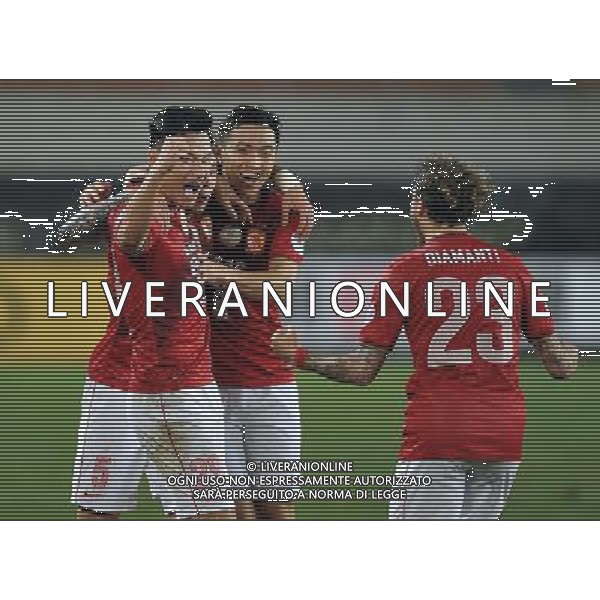 (140318) -- GUANGZHOU, March 18, 2014 () -- Gao Lin (1st L) of Guangzhou Evergrande celebrates with his teammates after scoring during the group G match of 2014 AFC Champions League against Jeonbuk Hyundai Motors of South Korea in Guangzhou, capital of south China\'s Guangdong Province, March 18, 2014. (/Liu Dawei) AG ALDO LIVERANI SAS ONLY ITALY