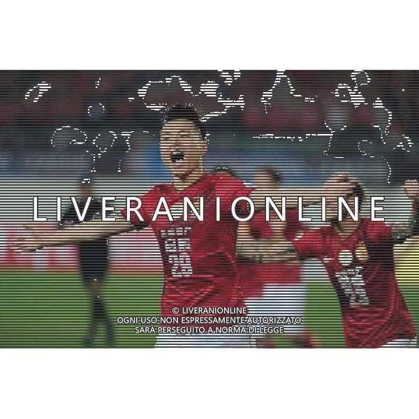 (140318) -- GUANGZHOU, March 18, 2014 () -- Gao Lin (L) of Guangzhou Evergrande celebrates after scoring during the group G match of 2014 AFC Champions League against Jeonbuk Hyundai Motors of South Korea in Guangzhou, capital of south China\'s Guangdong Province, March 18, 2014. (/Liu Dawei) AG ALDO LIVERANI SAS ONLY ITALY