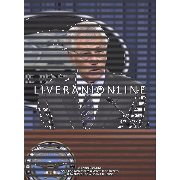 (140318) -- WASHINGTON, March 18, 2014 () -- U.S. Defense Secretary Chuck Hagel makes brief remarks concerning security improvement plans and reviews on the Washington Navy Yard shooting last September at Pentagon in Washington D.C., capital of the United States, March 18, 2014. U.S. Defense Secretary Chuck Hagel and U.S. Navy Secretary Ray Mabus detailed steps to implement security changes following the Navy Yard shooting that left 12 people dead and several others wounded. (/Bao Dandan) AG ALDO LIVERANI SAS ONLY ITALY