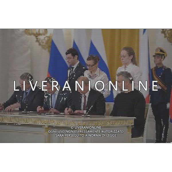 2014/03/18 18 marzo 2014. Il presidente russo Vladimir Putin durante un discorso davanti alla Duma, il Consiglio della Federazione, i capi delle regioni russe ei rappresentanti della società civile in relazione con l\'appello della Repubblica di Crimea e la città di Sebastopoli per l\'ammissione alla Federazione russa. Alexei Nikolsky / RIA Novosti AG ALDOL IVERANI SAS ONLY ITALY