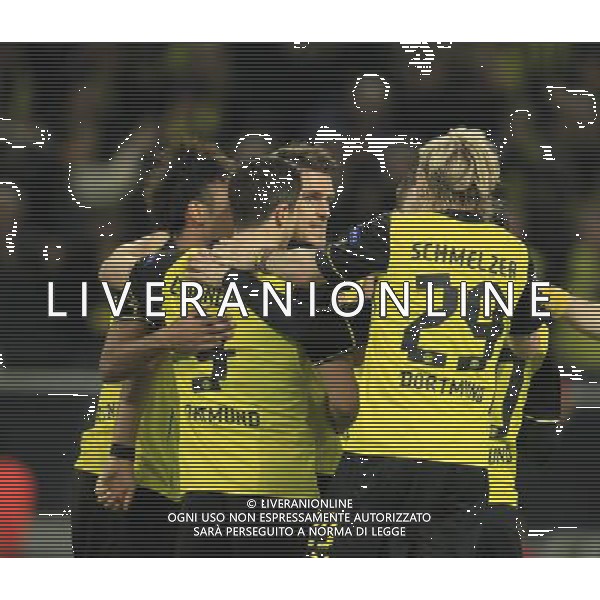 19.03.2014, Signal Iduna Park, Dortmund, GER, UEFA CL, Borussia Dortmund vs Zenit St. Petersburg, Achtelfinale, Rueckspiel, im Bild vl: Pierre-Emerick Aubameyang (Borussia Dortmund #17), Robert Lewandowski (Borussia Dortmund #9), Torschuetze Kapitaen Sebastian Kehl (Borussia Dortmund #5), Marcel Schmelzer (Borussia Dortmund #29) beim Torjubel nach dem Treffer zum 1:1 Ausgleich // during the UEFA Champions League Round of 16, 2nd Leg match between Borussia Dortmund and Zenit St. Petersburg at the Signal Iduna Park in Dortmund, Germany on 2014/03/19. EXPA Pictures © 2014, PhotoCredit: EXPA/ Eibner-Pressefoto/ Schueler *****ATTENTION - OUT of GER***** ©photoshot/AGENZIA ALDO LIVERANI SAS - ITALY ONLY - Borussia Dortmund vs Zenit San Pietroburgo UEFA Champions League Ottavi di 16, Germania 19 marzo 2014