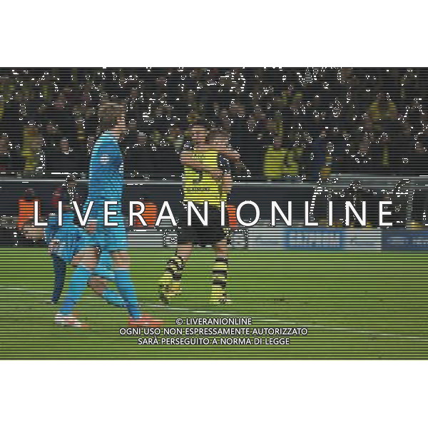 19.03.2014, Signal Iduna Park, Dortmund, GER, UEFA CL, Borussia Dortmund vs Zenit St. Petersburg, Achtelfinale, Rueckspiel, im Bild Pierre-Emerick Aubameyang (Borussia Dortmund #17) beim Torjubel mit dem Torschuetzen Kapitaen Sebastian Kehl (Borussia Dortmund #5) nach dem Treffer zum 1:1 Ausgleich // during the UEFA Champions League Round of 16, 2nd Leg match between Borussia Dortmund and Zenit St. Petersburg at the Signal Iduna Park in Dortmund, Germany on 2014/03/19. EXPA Pictures © 2014, PhotoCredit: EXPA/ Eibner-Pressefoto/ Schueler *****ATTENTION - OUT of GER***** ©photoshot/AGENZIA ALDO LIVERANI SAS - ITALY ONLY - Borussia Dortmund vs Zenit San Pietroburgo UEFA Champions League Ottavi di 16, Germania 19 marzo 2014