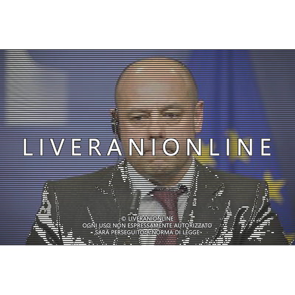 Ukrainian Energy Minister Yuriy Prodan gives a press briefing after a meeting at the EU headquarters in Brussels, Belgium on 19.03.2014 The European Union moves closer to providing Ukraine with 1.6 billion euros (2.2 billion dollars) in loans, once Kiev concludes an agreement with the International Monetary Fund (IMF). The European Commission, the bloc\'s executive, agreed to top up a previously-agreed loan to Kiev with an extra 1 billion euros - a move it had proposed as part of an aid package totalling 11 billion euros. by Wiktor Dabkowski ©photoshot/AGENZIA ALDO LIVERANI SAS - ITALY ONLY - L\'Unione europea discute per fornire all\'Ucraina un prestito, dal Fondo monetario internazionale (FMI) come parte di un pacchetto di aiuti a Kiev a Bruxelles, Belgio 19 marzo 2014