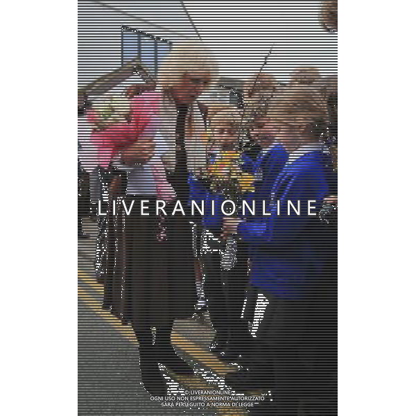The Duchess of Cornwall meets school children from Yalding School in Kent as she arrives at St. Peter\'s and St. Paul\'s Church in the village to meet with local residents and business owners who were affected by the recent floods. AG ALDO LIVERANI SAS ONLY ITALY