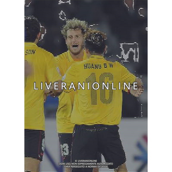 (140312) -- YOKOHAMA, March 12, 2014 () -- Guangzhou Evergrande forward Alessandro Diamanti (C) celebrates his goal with teammates during the AFC Champions League 2014 Group G football match against Yokohama F.Marinos in Yokohama, Japan on March 12, 2014. The match ended in 1-1 draw. (/Liu Dawei) (hy) ©photohsot/AGENZIA ALDO LIVERANI SAS - ITALY ONLY - Guangzhou Evergrande Vs Yokohama F Marinos partita AFC Champions League a Yokohama, Giappone, 12 marzo, 2014.