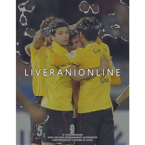 (140312) -- YOKOHAMA, March 12, 2014 () -- Guangzhou Evergrande forward Alessandro Diamanti (2nd R) celebrates his goal with teammates during the AFC Champions League 2014 Group G football match against Yokohama F.Marinos in Yokohama, Japan on March 12, 2014. The match ended in 1-1 draw. (/Liu Dawei) (hy) ©photohsot/AGENZIA ALDO LIVERANI SAS - ITALY ONLY - Guangzhou Evergrande Vs Yokohama F Marinos partita AFC Champions League a Yokohama, Giappone, 12 marzo, 2014.