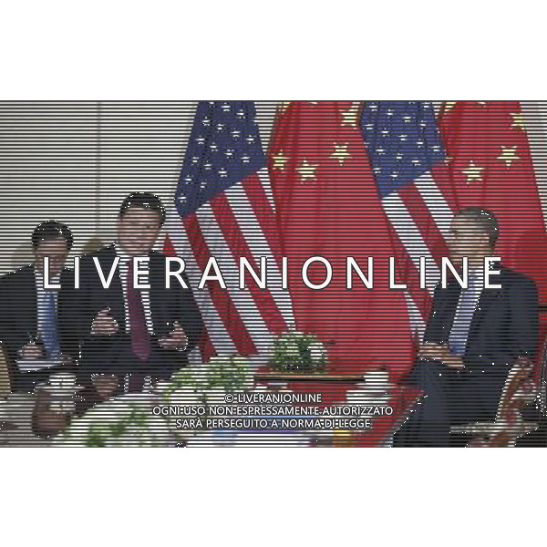 (140324) -- THE HAGUE, March 24, 2014 () -- Chinese President Xi Jinping (2nd L) meets with U.S. president Barack Obama (R) in The Hague, Netherlands, March 24, 2014. (/Ju Peng) (zkr) AG ALDO LIVERANI SAS ONLY ITALY