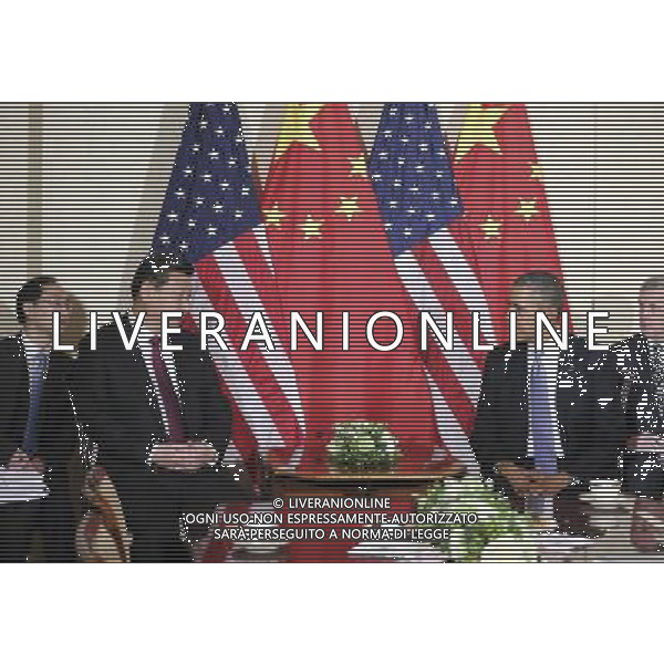 (140324) -- THE HAGUE, March 24, 2014 () -- Chinese President Xi Jinping (2nd L) meets with U.S. president Barack Obama (2nd R) in The Hague, Netherlands, March 24, 2014. (/Lan Hongguang) (zkr) AG ALDO LIVERANI SAS ONLY ITALY