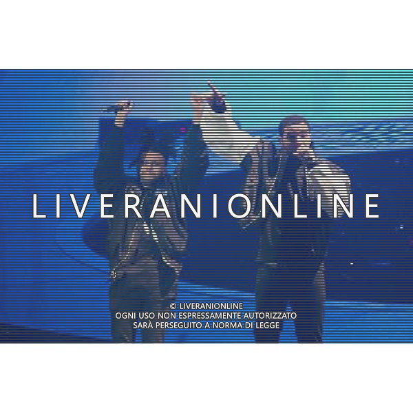 Canadian singer The Weeknd (born Abel Tesfaye) duets with Canadian rapper, songwriter Drake (aka Aubrey Drake Graham) at his first London show at the O2 Arena, London, England, UK on Friday 24th March 2014. AG ALDO LIVERANI SAS ONLY ITALY
