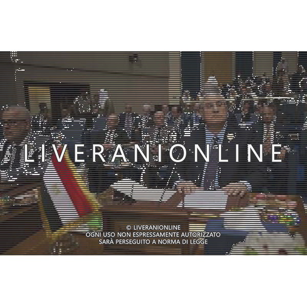 (140326) -- KUWAIT CITY, March 26, 2014 () -- Egyptian interim President Adly Mansour attends the closing ceremony of the 25th Arab League Summit in Kuwait City, Kuwait, March 26, 2014. The leaders of Arab states concluded the two-day Arab League summit with the announcement of Kuwait Declaration on Wednesday in Bayan Palace in Kuwait. (/Cui Xinyu) (whw) AG ALDO LIVERANI SAS ONLY ITALY