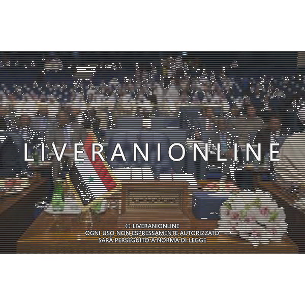 (140326) -- KUWAIT CITY, March 26, 2014 () -- Photo taken on March 26, 2014 shows the empty seat of Syria during the closing ceremony of the 25th Arab League Summit in Kuwait City, Kuwait, March 26, 2014. The leaders of Arab states concluded the two-day Arab League summit with the announcement of Kuwait Declaration on Wednesday in Bayan Palace in Kuwait. (/Cui Xinyu) (whw) AG ALDO LIVERANI SAS ONLY ITALY