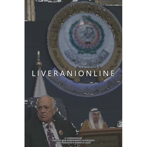 (140326) -- KUWAIT CITY, March 26, 2014 () -- Arab League General Secretary Nabil al-Arabi attends the press conference after the closing ceremony of the 25th Arab League Summit in Kuwait City, Kuwait, March 26, 2014. (/Cui Xinyu) AG ALDO LIVERANI SAS ONLY ITALY