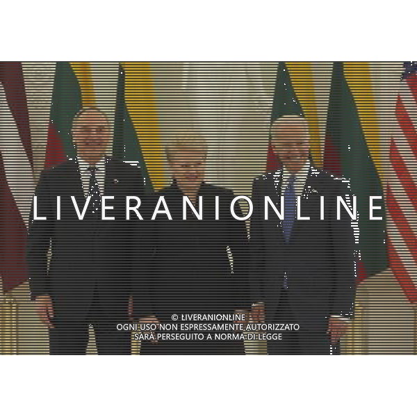 (140319) -- VILNIUS, March 19, 2014 () -- U.S. Vice President Joe Biden (R) poses for a photo with Lithuanian President Dalia Grybauskaite (C) and Latvian President Andris Berzins in Vilnius, Lithuania, March 19, 2014. Biden reaffirmed U.S. military protection of the Baltic region during a meeting on Wednesday with the presidents of Lithuania and Latvia. () ©photohsot/AGENZIA ALDO LIVERANI SAS - ITALY ONLY - Il vicepresidente americano Joe Biden incontra i presidenti di Lituania e Lettonia a Vilnius, Lituania , 19 marzo 2014 per ribadire la protezione militare degli Stati Uniti del Baltico