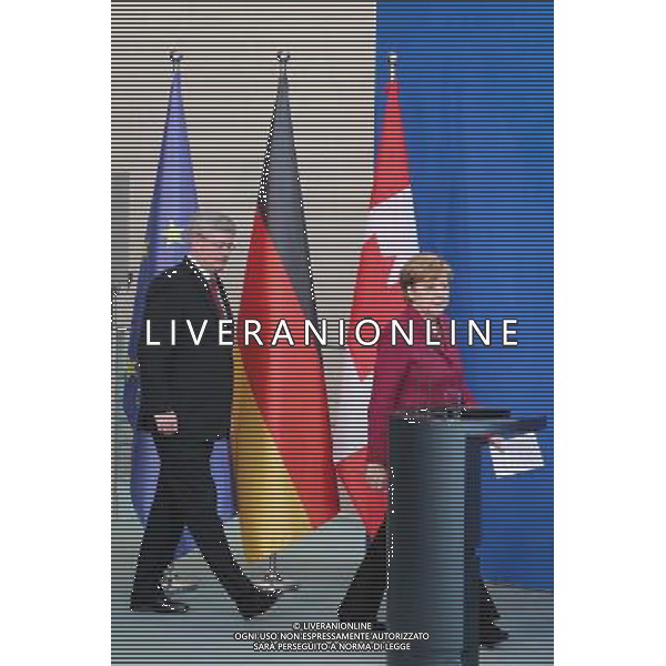 (140327) -- BERLIN, March 27, 2014 () -- German Chancellor Angela Merkel (R) and visiting Canada\'s Prime Minister Stephen Harper attend a press conference in Berlin, Germany, on March 27, 2014. (/Zhang Fan) AG ALDO LIVERANI SAS ONLY ITALY