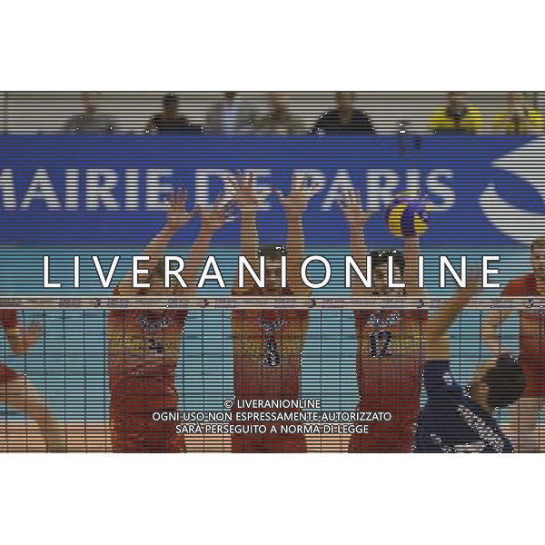 Block Novgorod - Mikko ESKO / Alexey KULESHOV / Milos NIKIC / Jeoren TROMMEL - 29.03.2014 - Paris Volley / Novgorod - Finale CEV - Photo : Fred Porcu / Icon Sport