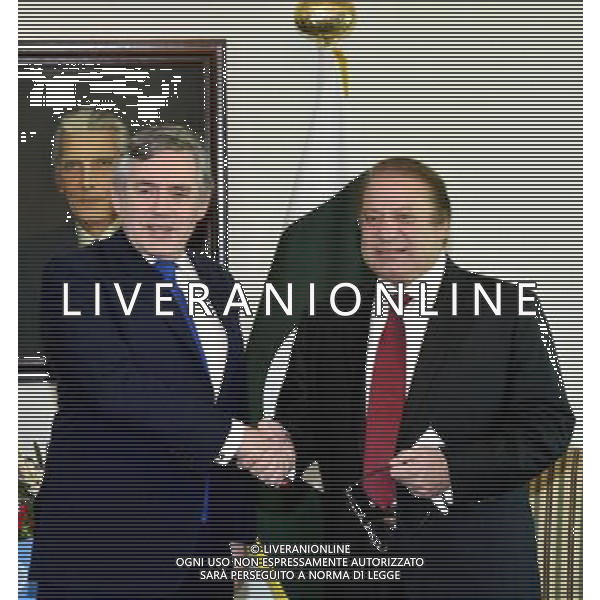(140329) -- ISLAMABAD, March 29, 2014 () -- Photo released by Press Information Department (PID) on March 29, 2014 shows Pakistani Prime Minister Nawaz Sharif (R) shakes hands with United Nations Special Envoy for Global Education Gordon Brown during their meeting in Islamabad, capital of Pakistan. A financial program helping Pakistan\'s 6.7 million out-of-school children get access to education was announced on Saturday by Gordon Brown. (/PID) AG ALDO LIVERANI SAS ONLY ITALY