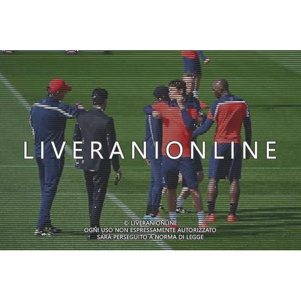 Laurent BLANC / Nasser AL KHELAIFI / Thiago SILVA - 01.04.2014 - Entrainement du Paris Saint Germain avant le match de Champions League Photo : Dave Winter / Icon Sport ag aldo liverani sas only italy *** Local Caption ***