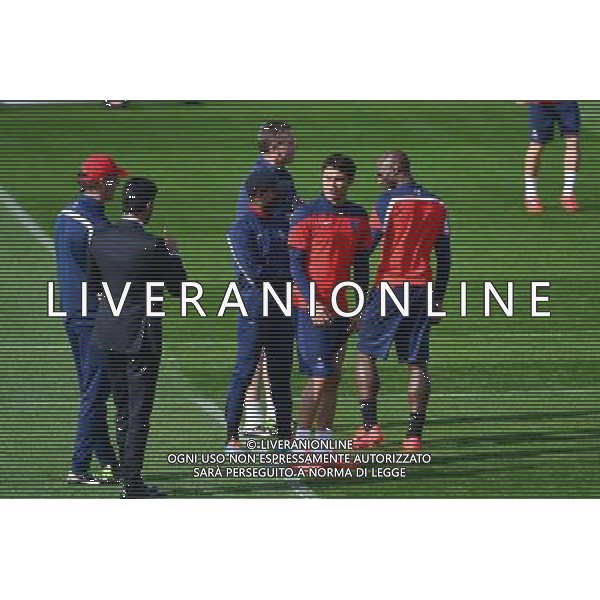 Laurent BLANC / Nasser AL KHELAIFI / Thiago SILVA - 01.04.2014 - Entrainement du Paris Saint Germain avant le match de Champions League Photo : Dave Winter / Icon Sport ag aldo liverani sas only italy *** Local Caption ***