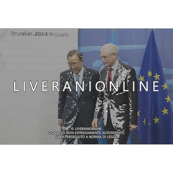 Ban Ki-Moon, Secretary-General of the United Nations (L) arrives for bilateral meeting with Herman Van Rompuy , the president of the European Council at European Council headquarters in Brussels, Belgium on 01.04.2014 by Wiktor Dabkowski AG ALDO LIVERANI SAS ONLY ITALY