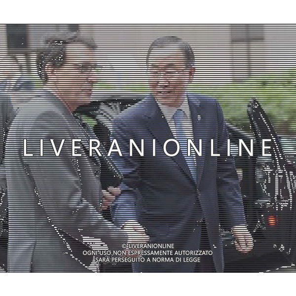 Ban Ki-Moon, Secretary-General of the United Nations arrives for bilateral meeting at European Council headquarters in Brussels, Belgium on 01.04.2014 by Wiktor Dabkowski AG ALDO LIVERANI SAS ONLY ITALY