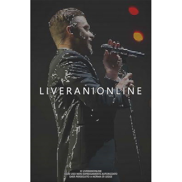 American singer-songwriter Justin Timberlake (born Justin Randall Timberlake) performs the first of two shows at The o2 Arena, London, England, on Tuesday 1st April 2014. Please note image is one time usage only for editorial purposes. AG ALDO LIVERANI SAS ONLY ITALY