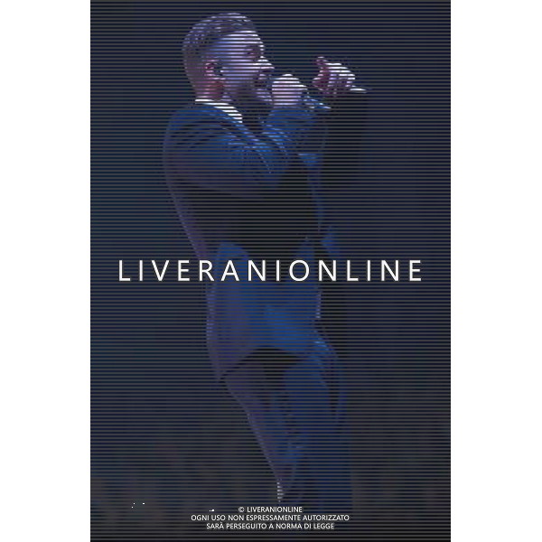 American singer-songwriter Justin Timberlake (born Justin Randall Timberlake) performs the first of two shows at The o2 Arena, London, England, on Tuesday 1st April 2014. Please note image is one time usage only for editorial purposes. AG ALDO LIVERANI SAS ONLY ITALY