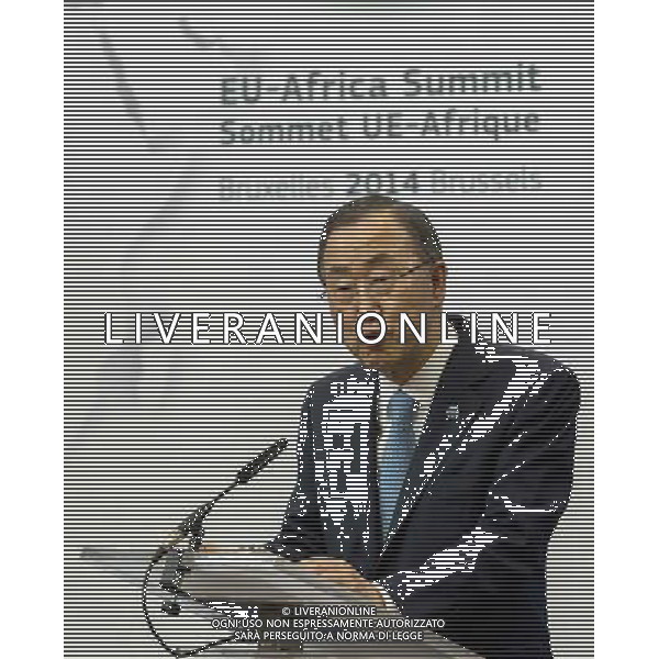 Ban Ki-Moon, Secretary-General of the United Nations holds press conference meeting prior to the EU - Africa summit at European Council headquarters in Brussels, Belgium on 01.04.2014 by Wiktor Dabkowski AG ALDO LIVERANI SAS ONLY ITALY