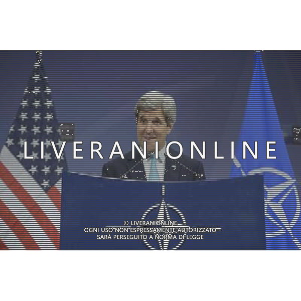US Secretary of State John Kerry holds press conference after a Nato-Ukraine Foreign Ministers meeting in Brussels, Belgium on 01.04.2014 NATO is suspending all cooperation with Russia on civilian and military matters, the alliance\'s foreign ministers said, raising also the possibility of deployments as part of their response to the Ukrainian crisis. by Wiktor Dabkowski AG ALDO LIVERANI SAS ONLY ITALY