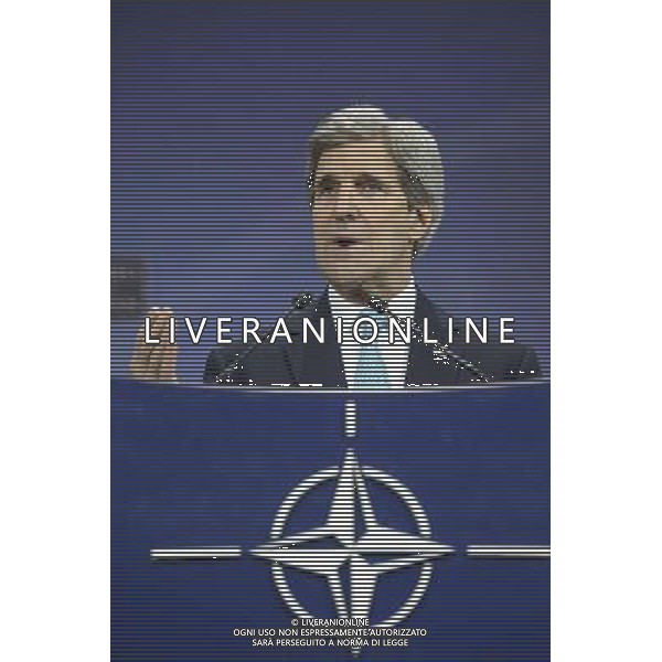 US Secretary of State John Kerry holds press conference after a Nato-Ukraine Foreign Ministers meeting in Brussels, Belgium on 01.04.2014 NATO is suspending all cooperation with Russia on civilian and military matters, the alliance\'s foreign ministers said, raising also the possibility of deployments as part of their response to the Ukrainian crisis. by Wiktor Dabkowski AG ALDO LIVERANI SAS ONLY ITALY