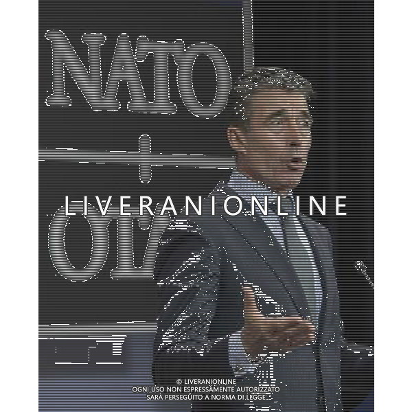 NATO Secretary-General Anders Fogh Rasmussen holds press conference after a Nato-Ukraine Foreign Ministers meeting in Brussels, Belgium on 01.04.2014 NATO is suspending all cooperation with Russia on civilian and military matters, the alliance\'s foreign ministers said, raising also the possibility of deployments as part of their response to the Ukrainian crisis. by Wiktor Dabkowski AG ALDO LIVERANI SAS ONLY ITALY