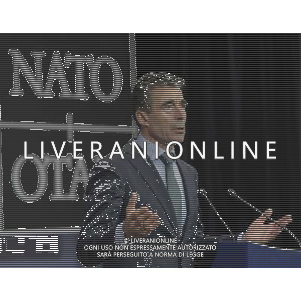 NATO Secretary-General Anders Fogh Rasmussen holds press conference after a Nato-Ukraine Foreign Ministers meeting in Brussels, Belgium on 01.04.2014 NATO is suspending all cooperation with Russia on civilian and military matters, the alliance\'s foreign ministers said, raising also the possibility of deployments as part of their response to the Ukrainian crisis. by Wiktor Dabkowski AG ALDO LIVERANI SAS ONLY ITALY
