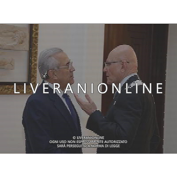 (140331) -- BEIRUT, March 31, 2014 () -- Lebanese President Michel Suleiman (L) talks with Premier Tammam Salam before the meeting of the Lebanese National Dialogue Committee at Baabda Presidential Palace, Beirut, March 31, 2014. The Lebanese National Dialogue Committee stressed Monday the importance of agreeing on a National Defense Strategy over the Israeli threats, the terrorism dangers and the spread of illegal weapons in the country. (/Dalatinohra) AG ALDO LIVERANI SAS ONLY ITALY