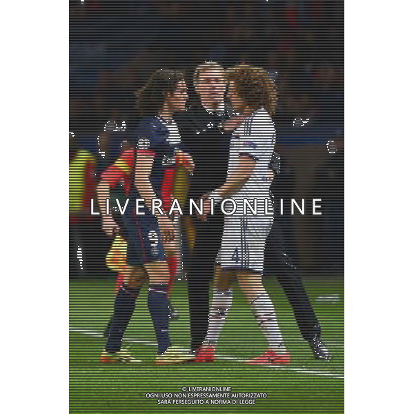 Edinson CAVANI / Laurent BLANC / David LUIZ - 02.04.2014 - Paris Saint Germain / Chelsea - 1/4Finale Aller Champions League - Photo : Dave Winter / Icon Sport AG ALDO LIVERANI SAS ONLY ITALY