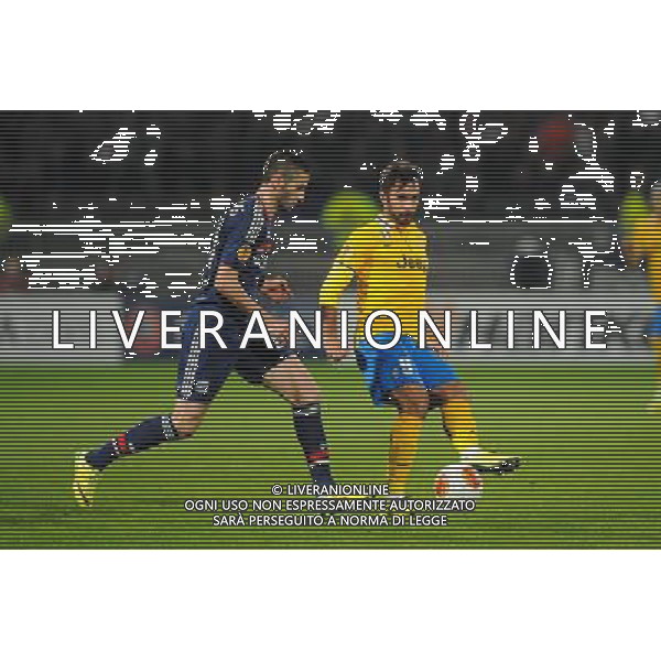 Maxime GONALONS / Mirko VUCINIC - 03.02.2014 - Lyon / Juventus Turin - 1/4Finale Aller Ligue Europa Photo : Jean Paul Thomas / Icon Sport /AGENZIA ALDO LIVERANI SAS - ITALY ONLY - EDITORIAL USE ONLY - LIONE Vs JUVENTUS ANDATA QUARTI DI FINALE UEFA EUROPA LEAGUE 03 MARZO 2014