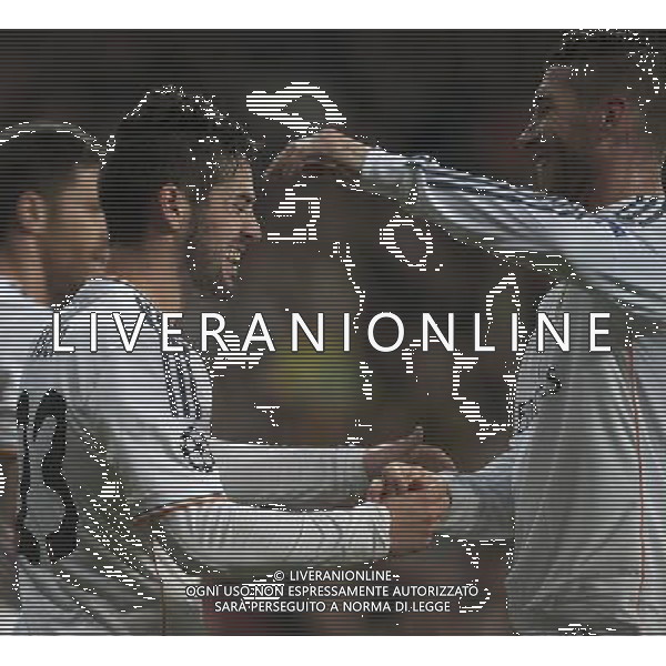 (140403) -- MADRID, April 3, 2014 () -- Real Madrid\'s Isco (L) celebrates with his teammate Sergio Ramos after scoring during the UEFA Champions League quarter-final first leg match against Dortmund at Santiago Bernabeu stadium in Madrid, Spain, April 2, 2014. Real Madrid won the match by 3-0. (/Xie Haining) ©PHOTOSHOT/AGENZIA ALDO LIVERANI SAS - ITALY ONLY - EDITORIAL USE ONLY