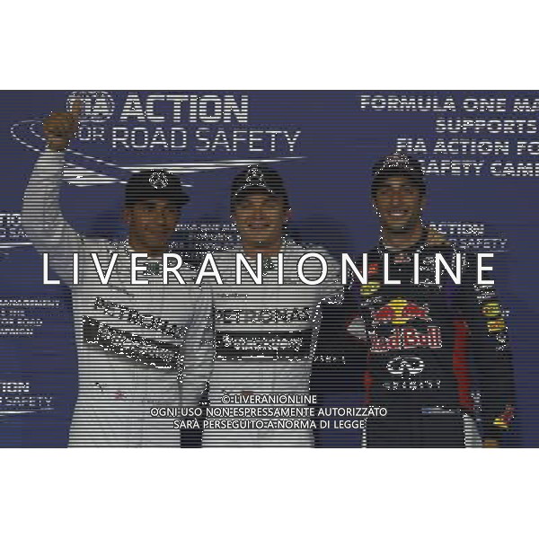 pole position for Nico Rosberg (GER) Mercedes AMG F1 2nd for Lewis Hamilton (GBR) Mercedes AMG F1 W05 and 3rd for Daniel Ricciardo (AUS) Red Bull Racing RB10. 05.04.2014. Formula 1 World Championship, Rd 3, Bahrain Grand Prix, Sakhir, Bahrain, Qualifying Day. - www.xpbimages.com, EMail: requests@xpbimages.com - copy of publication required for printed pictures. Every used picture is fee-liable. © Copyright: Batchelor / XPB Images AG ALDO LIVERANI SAS ONLY ITALY