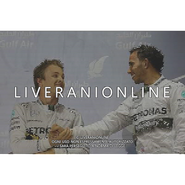 Lewis Hamilton (GBR), Mercedes AMG F1 Team and Nico Rosberg (GER), Mercedes AMG F1 Team 06.04.2014. Formula 1 World Championship, Rd 3, Bahrain Grand Prix, Sakhir, Bahrain, Race Day. - www.xpbimages.com, EMail: requests@xpbimages.com - copy of publication required for printed pictures. Every used picture is fee-liable. © Copyright: Charniaux / XPB Images AG ALDO LIVERANI SAS ONLY ITALY