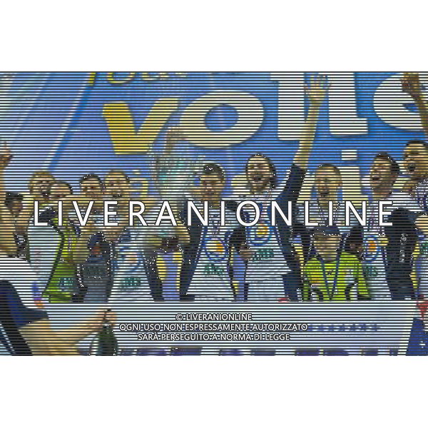 Victoire Tours - Nicholas Hoag / Soane Falafala - 05.04.2014 - Paris Volley / Tours - Finale Coupe de France 2014 Photo : Aurelien Meunier / Icon Sport AG ALDO LIVERANI SAS ONLY ITALY