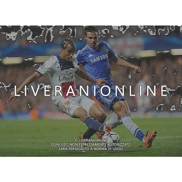 Paris St Germain\'s Lucas battles with Chelsea\'s Cesar Azpilicueta Photo by Ashley Western/CameraSport Football - UEFA Champions League Quarter Final Second Leg - Chelsea v Paris St Germain - Tuesday 8th April 2014 - Stamford Bridge - London © CameraSport - 43 Linden Ave. Countesthorpe. Leicester. England. LE8 5PG - Tel: +44 (0) 116 277 4147 - admin@camerasport.com - www.camerasport.com AG ALDO LIVERANI SAS ONLY ITALY