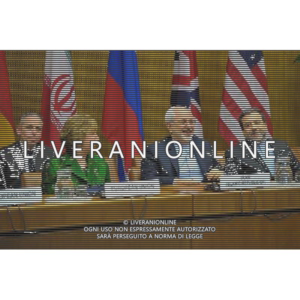 (140408) -- VIENNA, April 8, 2014 () -- European foreign policy chief Catherine Ashton (2nd, L) and Iranian Foreign Minister Mohamad Javad Zarif (2nd, R) attend the closed-door nuclear talk in Vienna, Austria, April 8, 2014. The third round of nuclear talks between Iran and the P5+1 group, including Britain, China, France, Russia, United States plus Germany, started in Vienna on Tuesday. (/Qian Yi) (zhf) ©PHOTOSHOT/AGENZIA ALDO LIVERANI SAS - ITALY ONLY - EDITORIAL USE ONLY - Conferenza stampa dei rappresentanti dell\'Iran e sei potenze mondiali per i negoziati, al fine di trovare una soluzione a lungo termine al programma nucleare di Teheran a Vienna, Austria, 8 aprile 2014.