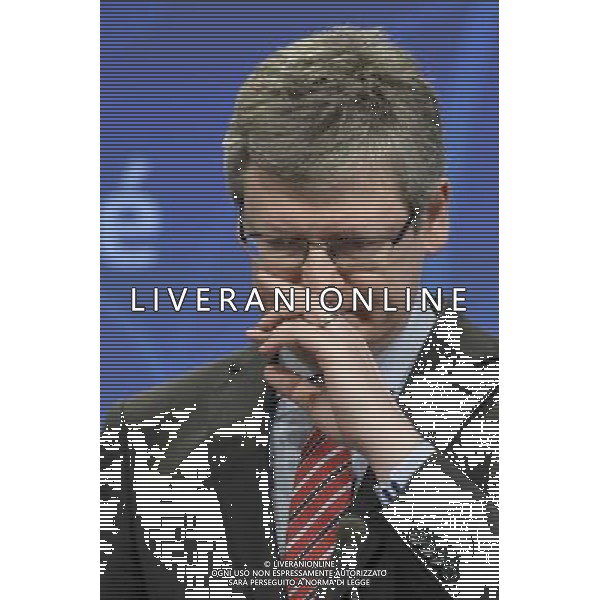 European Commissioner for Employment, Social Affairs and Inclusion Lazlo Andor holds a news conference on undeclared work, at the EU Commission headquarters in Brussels, Belgium on 09.04.2014 by Wiktor Dabkowski AG ALDO LIVERANI SAS ONLY ITALY