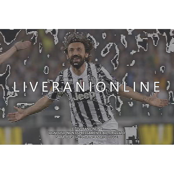 Juventus - Olympic Lyon Uefa Europa League - Quarti di Finale 10-04-2014 Federico Tardito/Agenzia Aldo Liverani Sas Nella foto Pirlo esulta JUVENTUS - LIONE Uefa Europa League - Quarti di Finale 10-04-2014 ©TARDITO/AGENZIA ALDO LIVERANI SAS